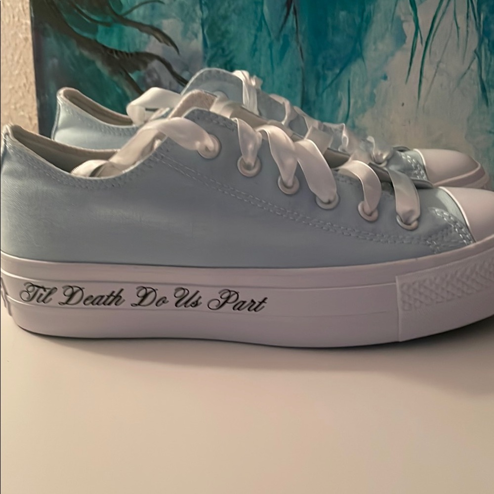 Converse Blue and White Platform Sneakers